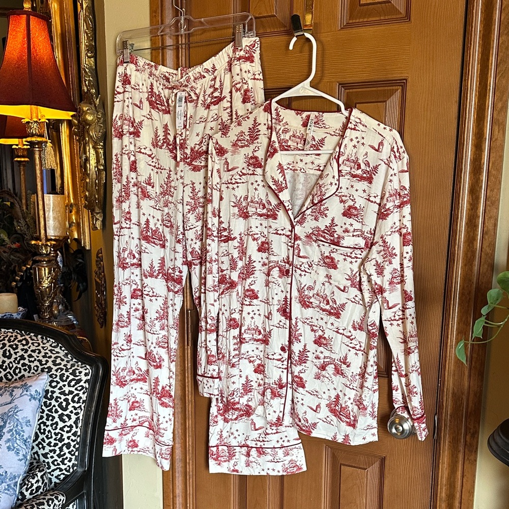 NWT Soma Cool Nights Red and White Chinoiserie Print Pajama Set, size Large - Picture 9 of 9
